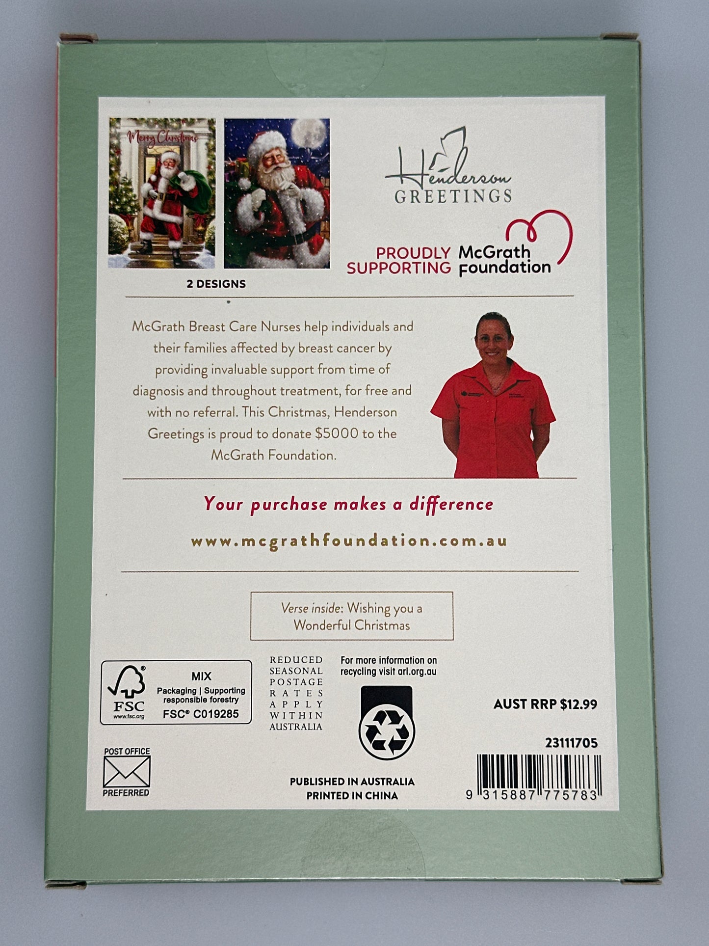 McGrath Foundation Santa on Stairs Charity Boxed Christmas Cards