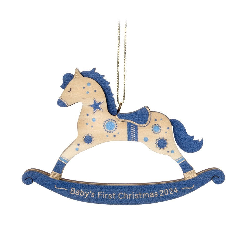 Baby Boy's First Christmas Rocking Horse Wood Hallmark Keepsake Ornament