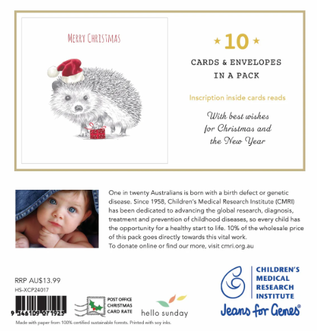 Jeans for Genes Hedgehog Present Charity Boxed Christmas Cards