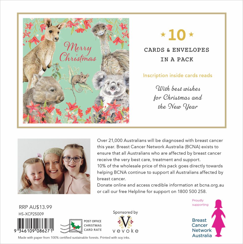 Breast Cancer Network Australia Animal Greetings Charity Boxed Christmas Cards