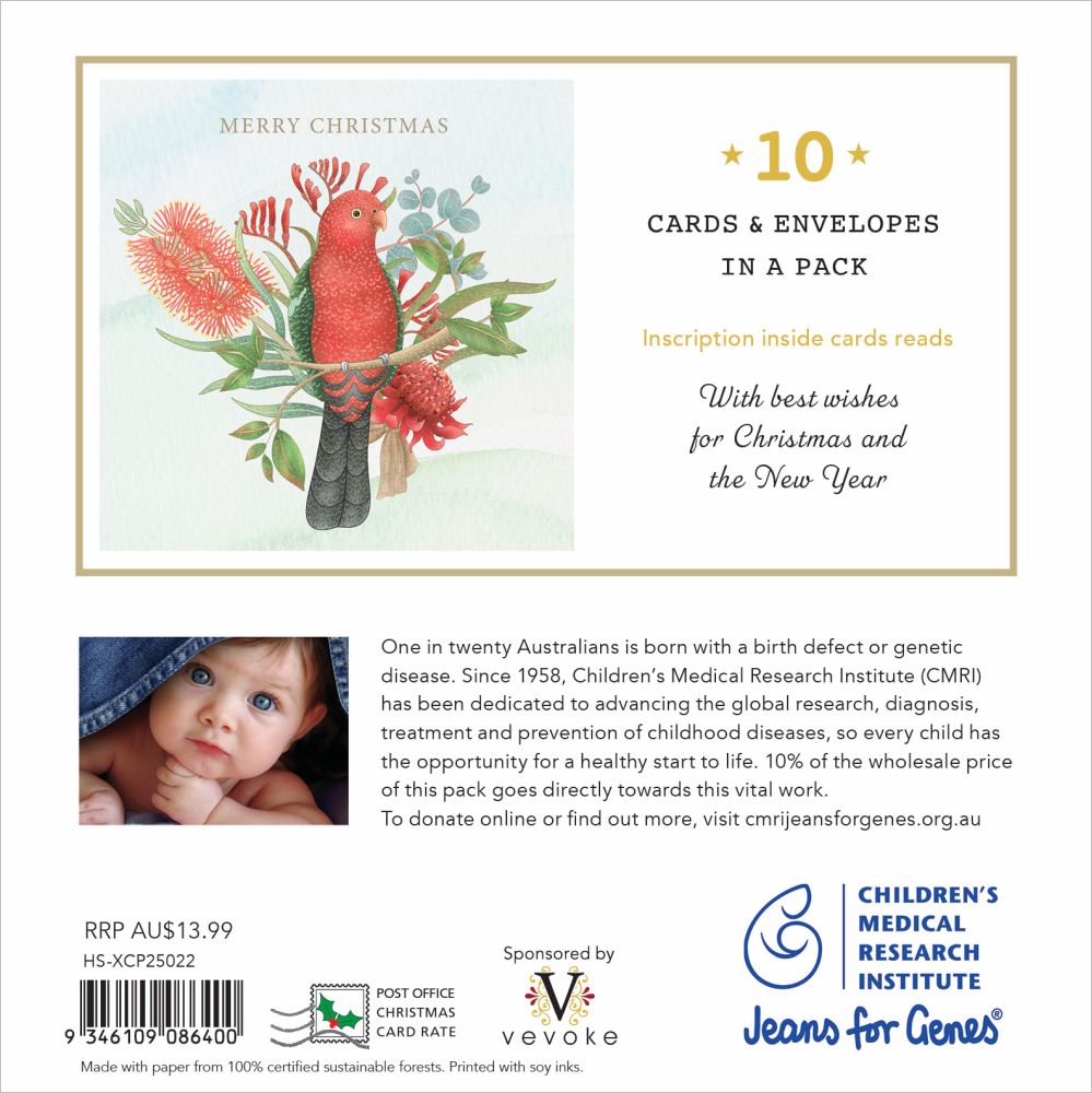 Jeans for Genes Floral King Parrot Charity Boxed Christmas Cards