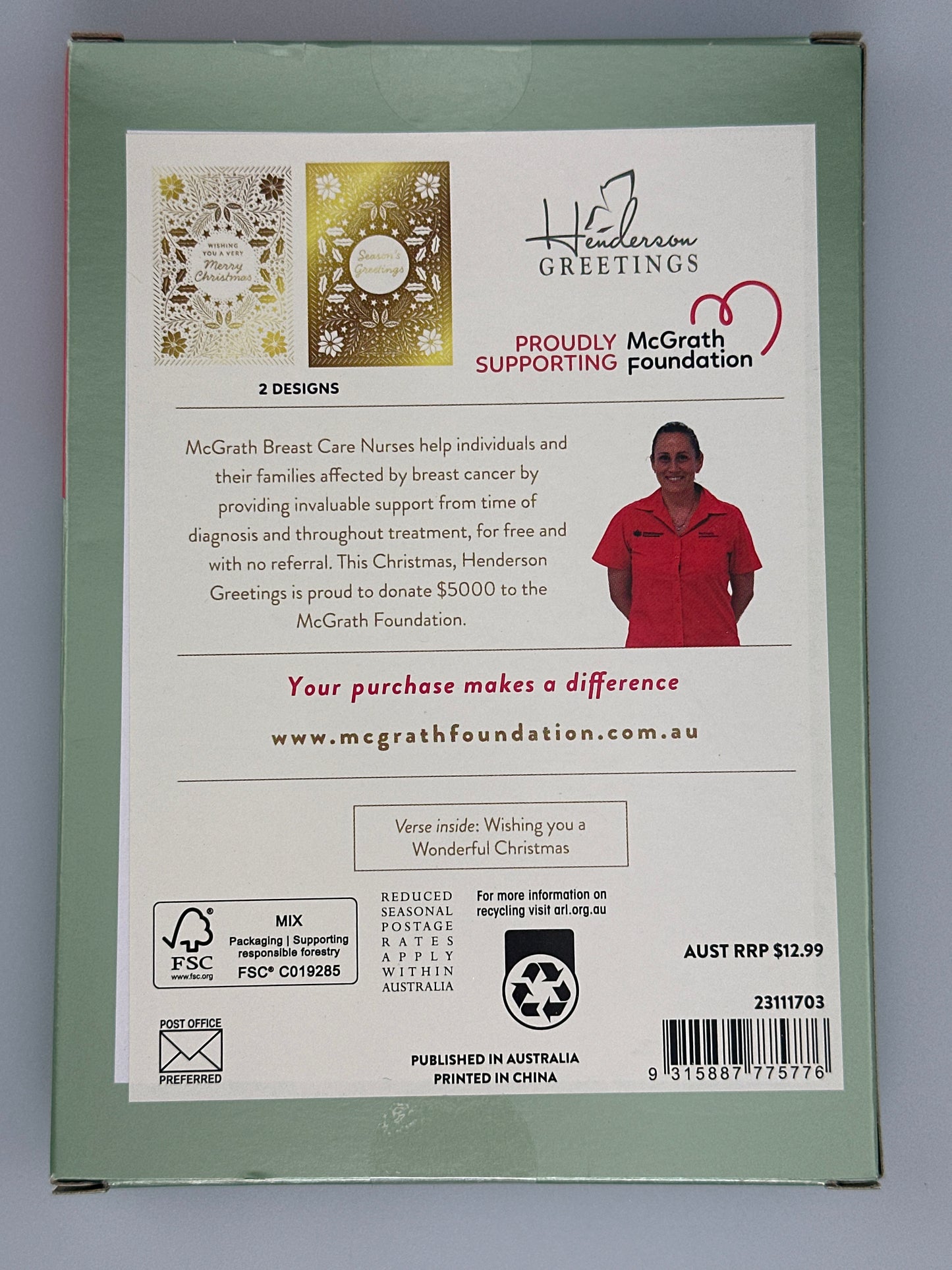 McGrath Foundation Snowflake Gold and White Charity Boxed Christmas Cards