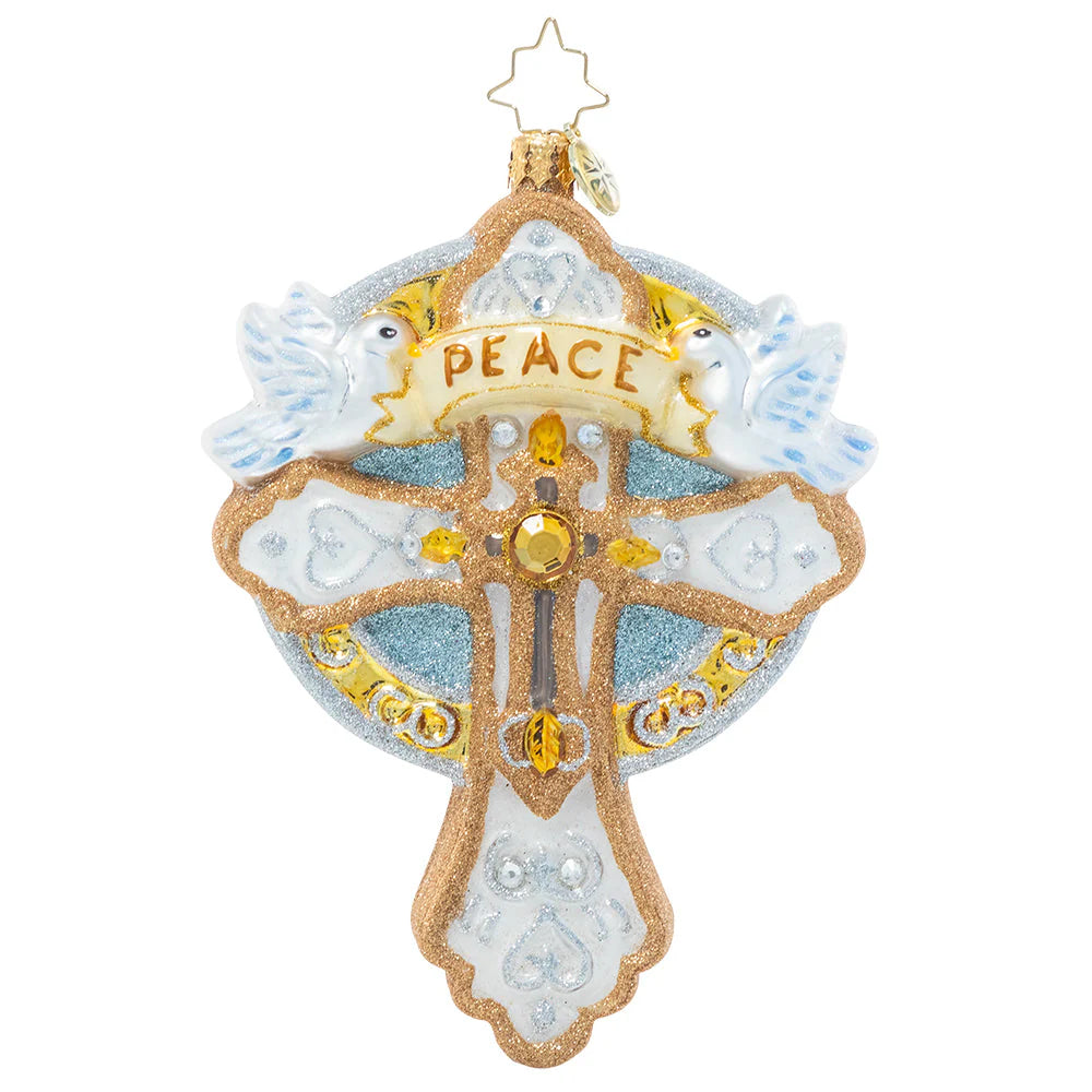 Christopher Radko Golden Cross Of Peace Glass Christmas Ornament