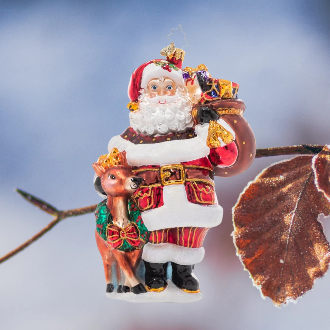 Christopher Radko A Woodland Walk Santa Glass Christmas Ornament