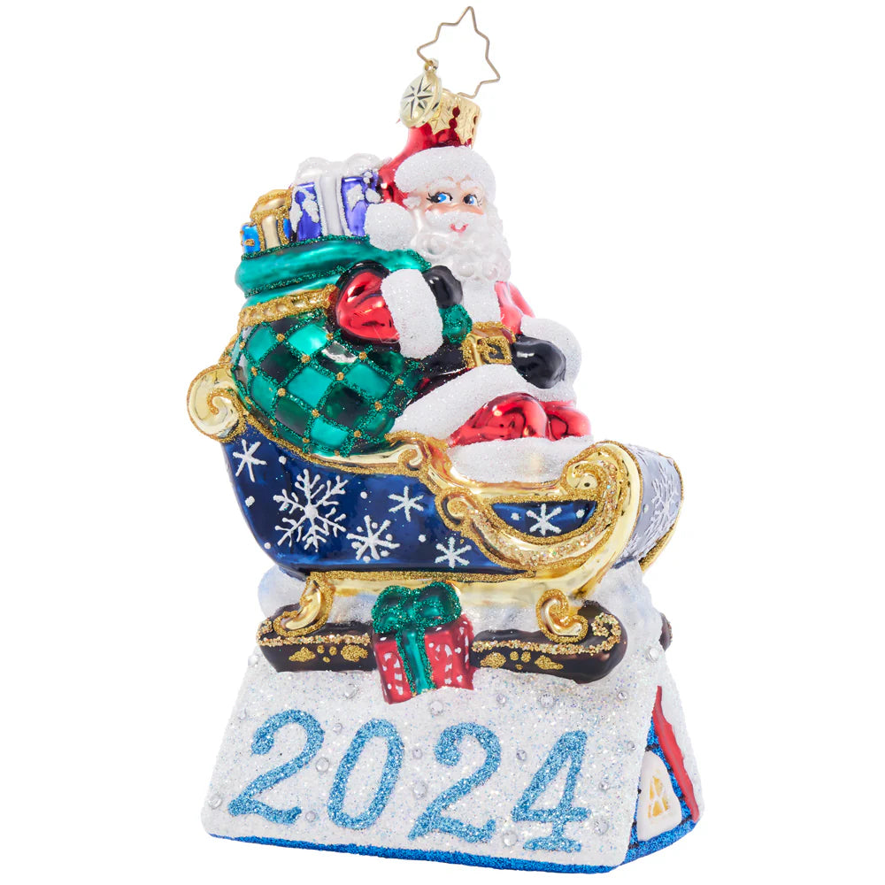 Christopher Radko Rooftop Parking Santa 2024 Glass Christmas Ornament