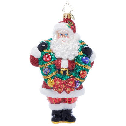 Christopher Radko Wreath Wrangler Claus Glass Christmas Ornament