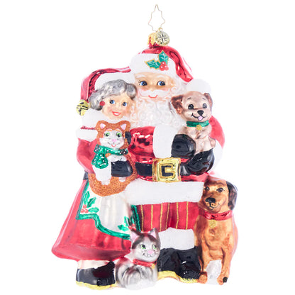 Christopher Radko Holiday Paws with Mr. & Mrs. Claus Glass Christmas Ornament