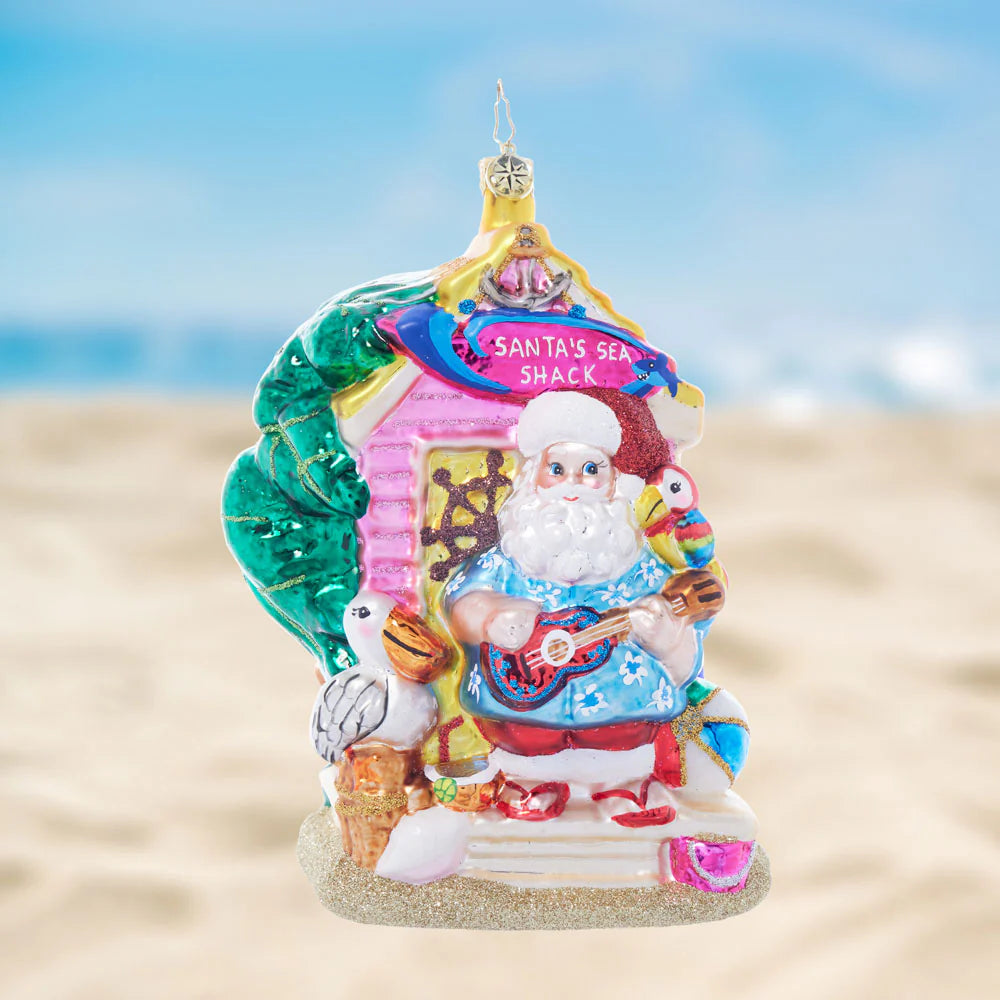 Christopher Radko Santa's Seaside Shack Glass Christmas Ornament