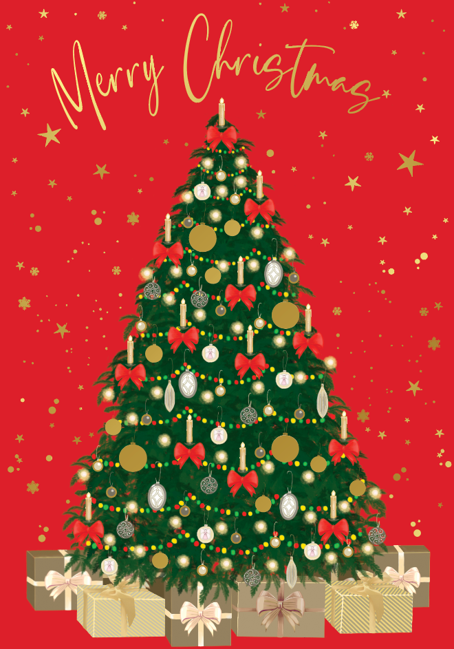 Kids Helpline Tree Red Bows Charity Boxed Christmas Cards