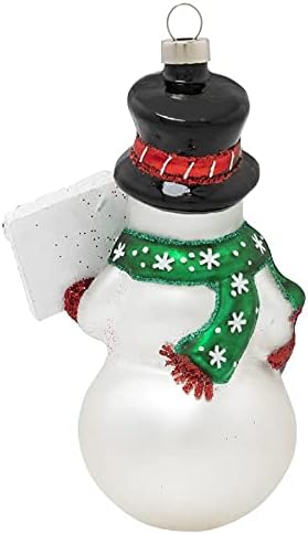 kat + annie Smiling Snowman Glass Christmas Ornament