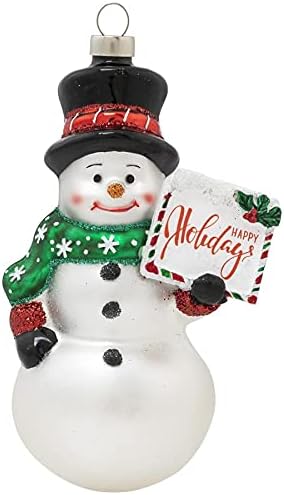 kat + annie Smiling Snowman Glass Christmas Ornament