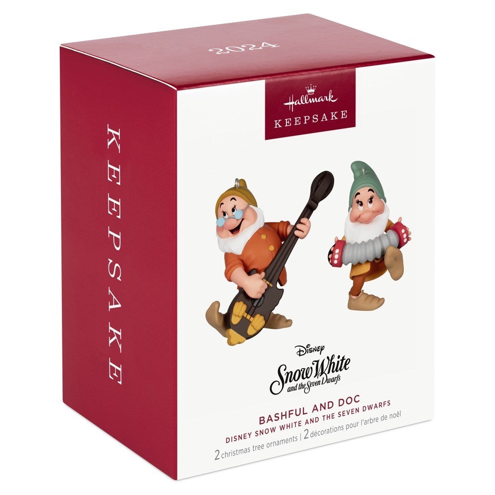 Disney Snow White and the Seven Dwarfs Bashful and Doc Porcelain Hallmark Keepsake Ornaments Set of 2