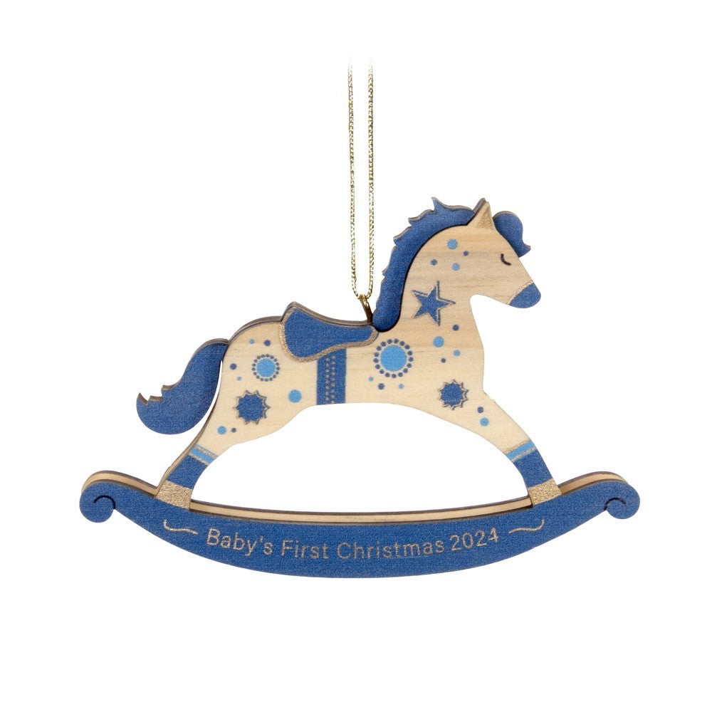 Baby Boy's First Christmas Rocking Horse Wood Hallmark Keepsake Ornament
