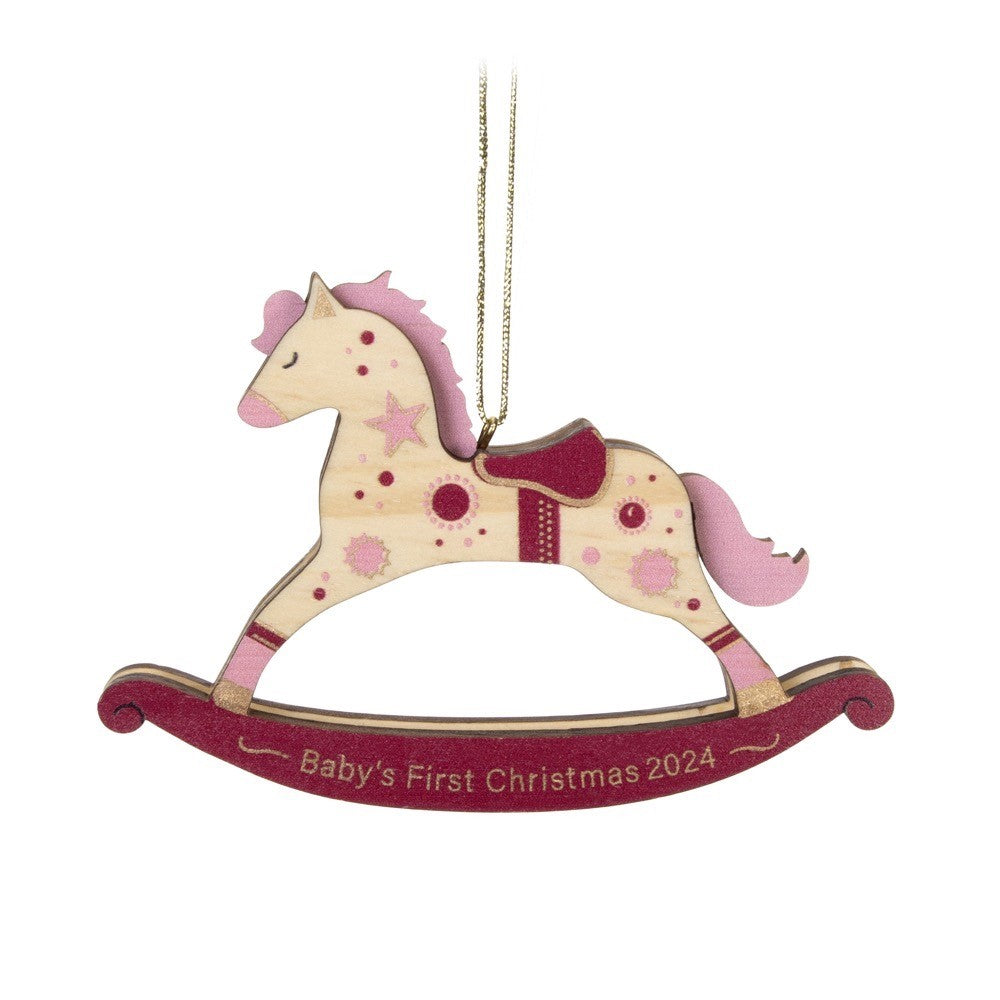 Baby Girl s First Christmas Rocking Horse Wood Hallmark Keepsake Ornam My Ornaments