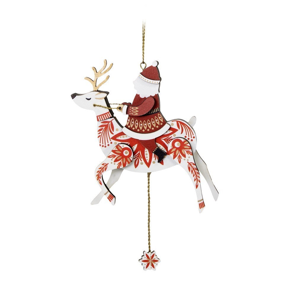 Pull-String Reindeer With Santa Wood Hallmark Keepsake Ornament