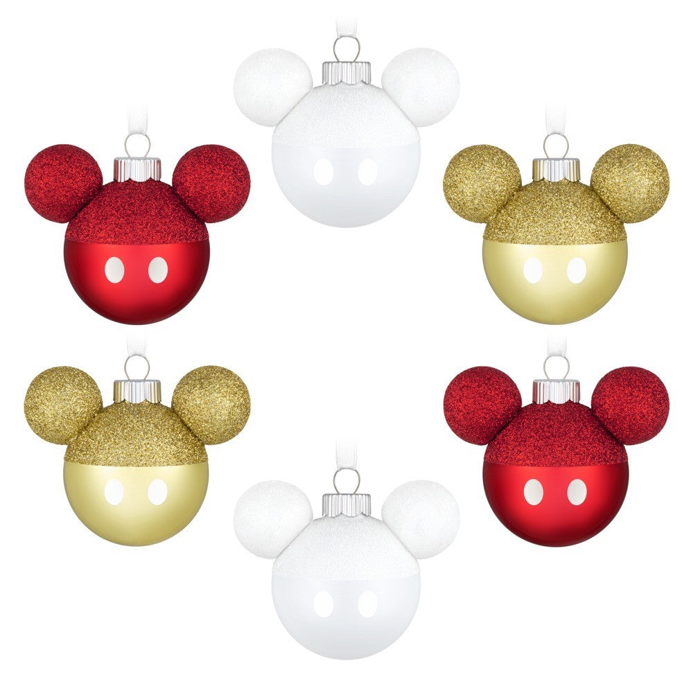 Disney Mickey Mouse Glass Hallmark Keepsake Ornaments Set of 6
