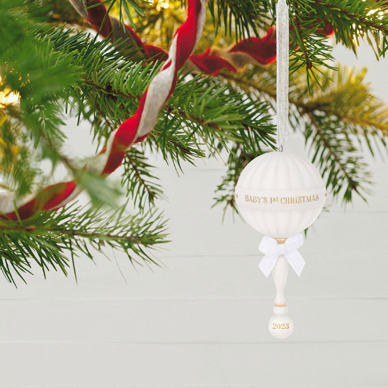 Baby's First Christmas Rattle 2023 Porcelain Hallmark Keepsake Ornament