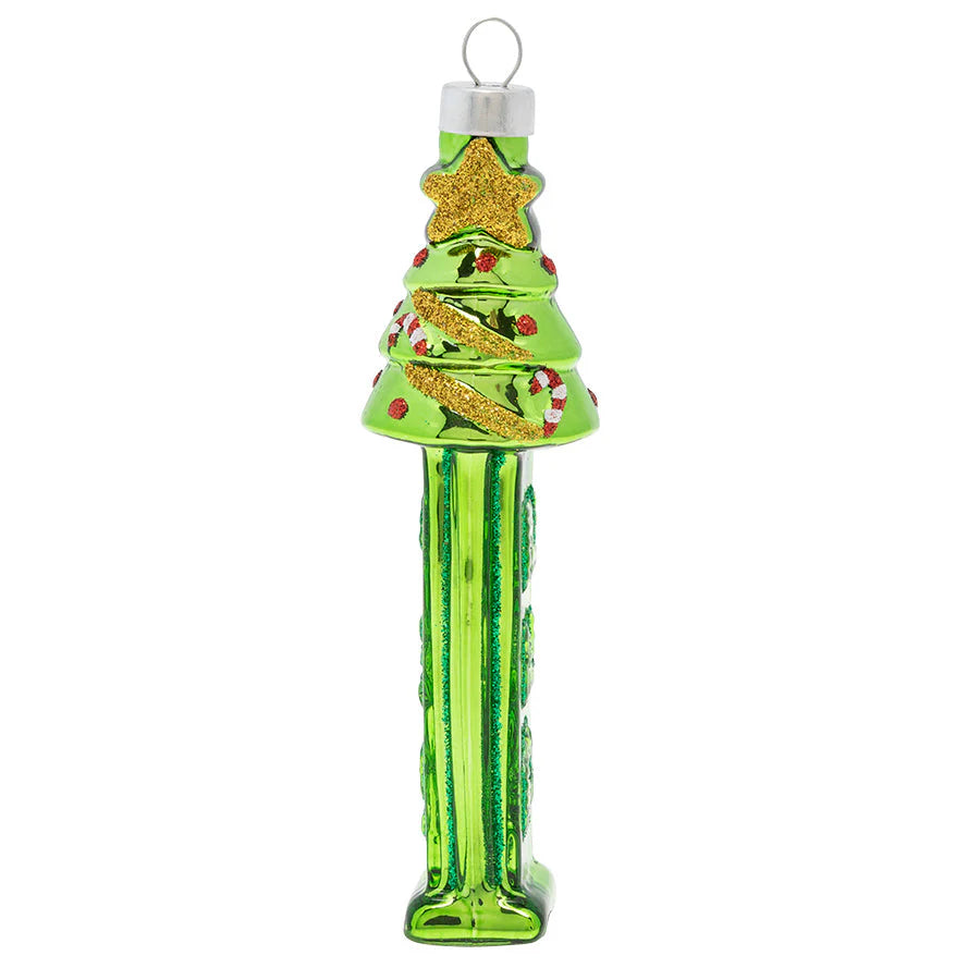 kat + annie Christmas Tree Pez Dispenser Glass Christmas Ornament