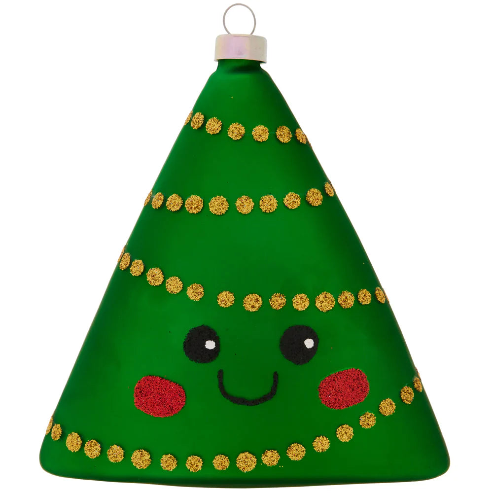 kat + annie Tinsel Triangle Tree Glass Christmas Ornament