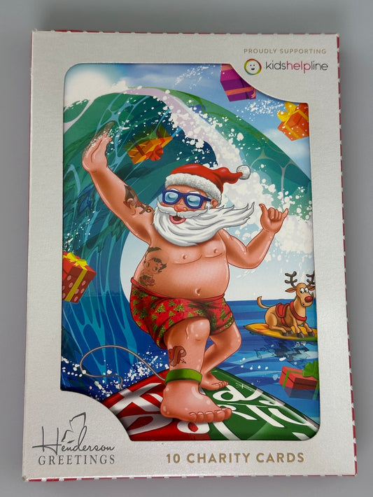 Kids Helpline Santa Surfing Charity Boxed Christmas Cards