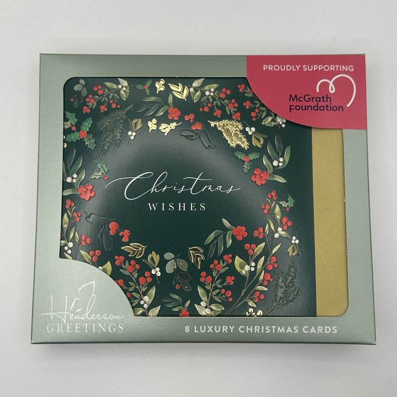 McGrath Foundation Green Foliage Wreath Charity Boxed Christmas Cards