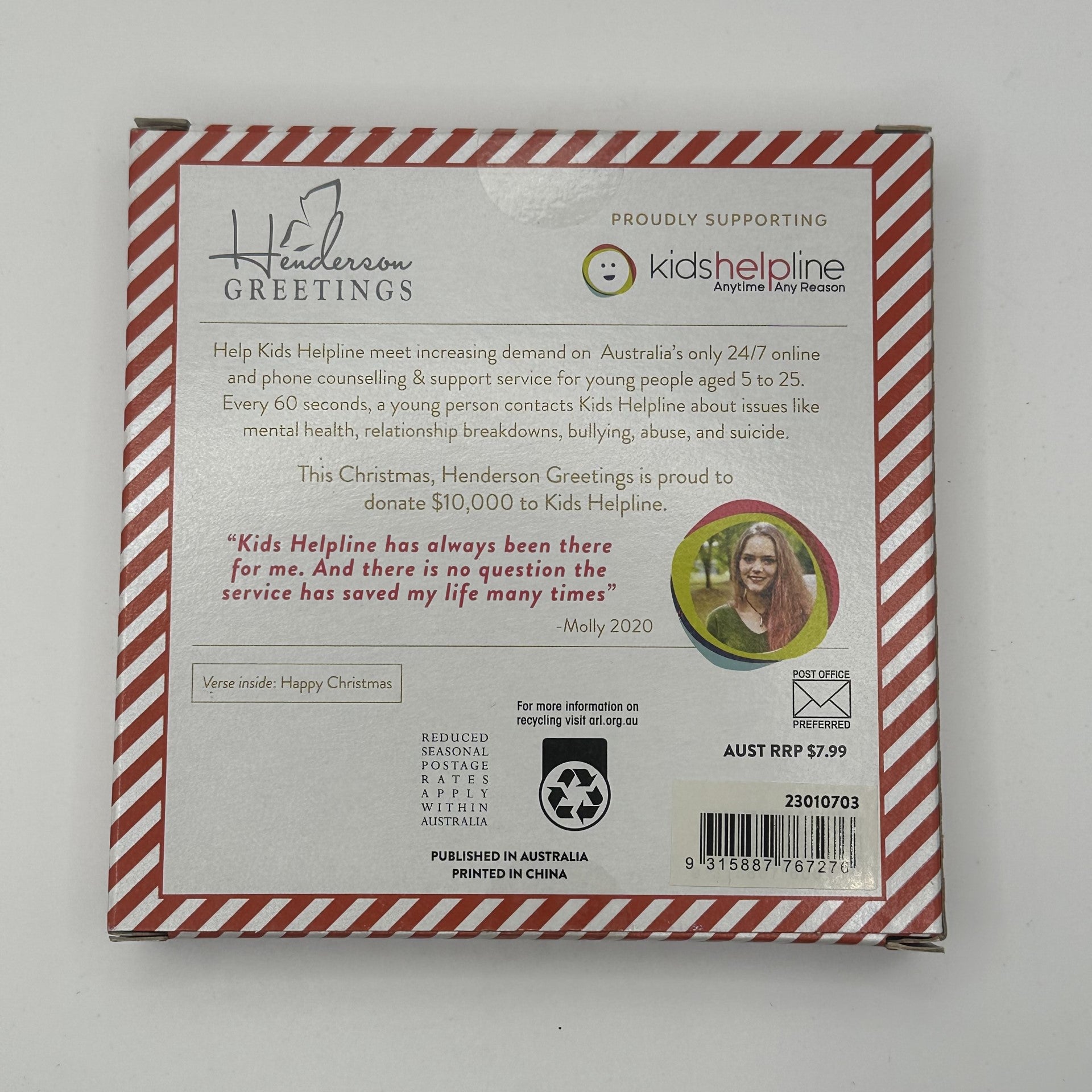 Kids Helpline Ho Ho Ho on Blue Charity Boxed Christmas Cards