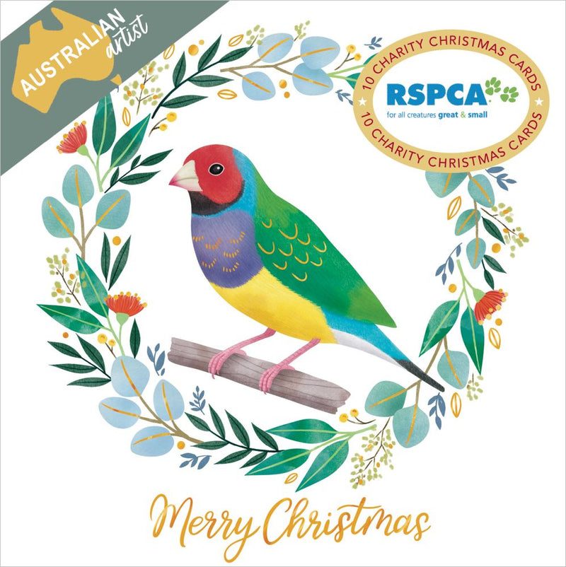RSPCA Gouldian Finch Wreath Charity Boxed Christmas Cards