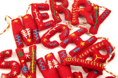 Merry Christmas Red Embroidered Felt Bunting