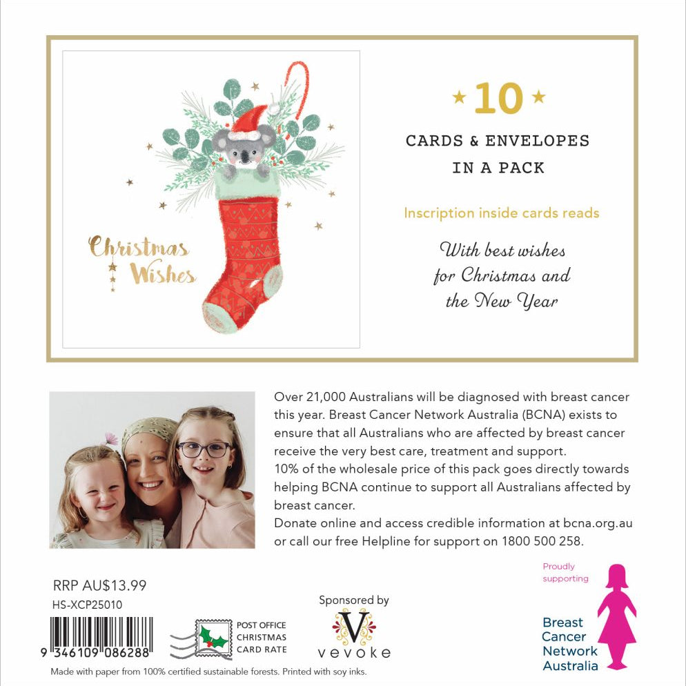 Breast Cancer Network Australia Koala Stocking Charity Boxed Christmas Cards