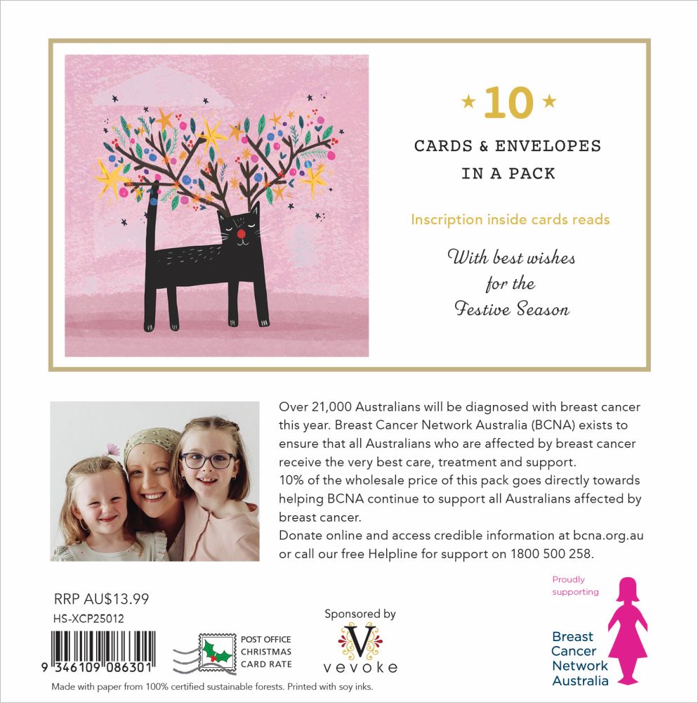 Breast Cancer Network Australia Festive Cat Charity Boxed Christmas Cards