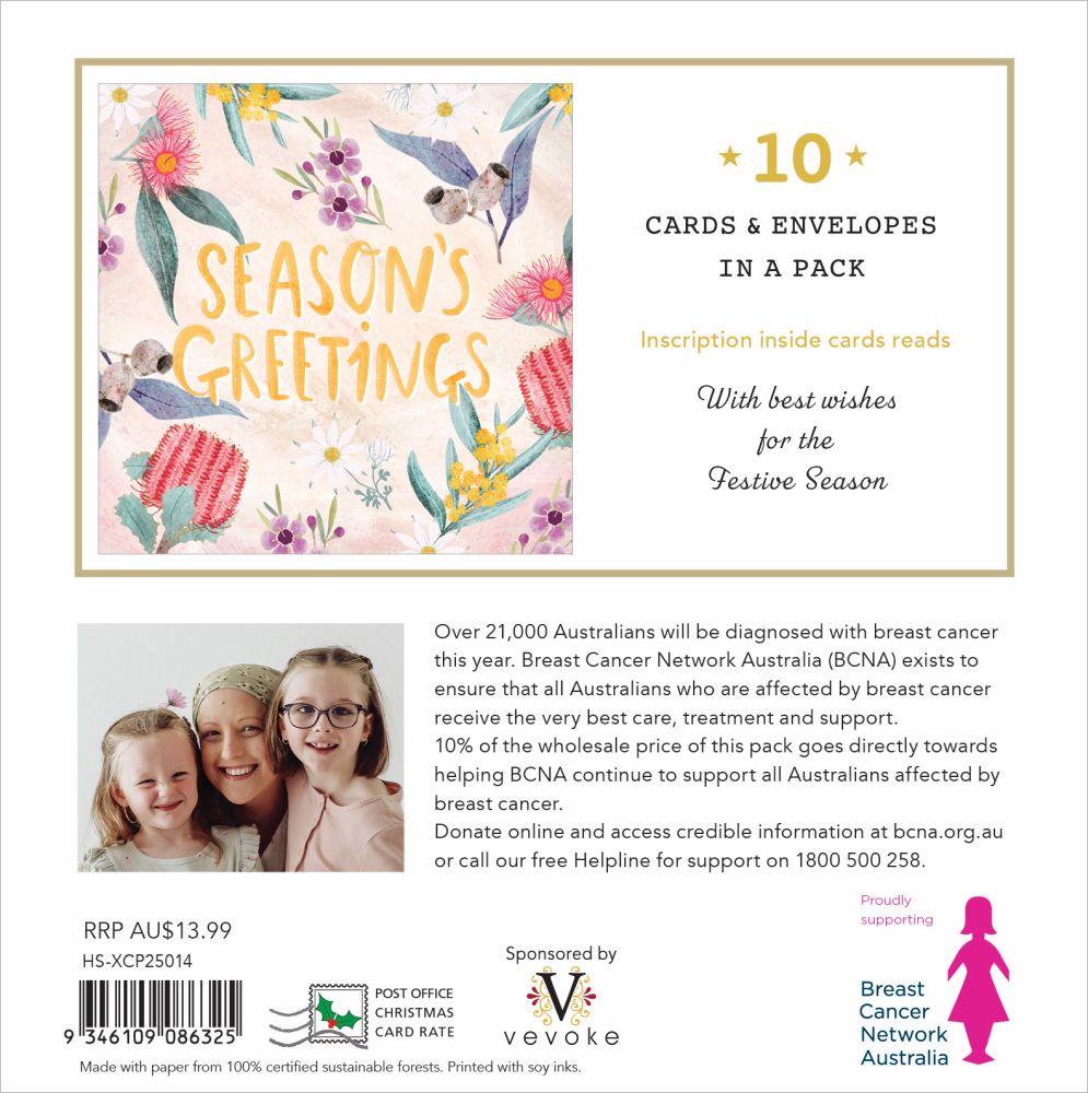 Breast Cancer Network Australia Festive Flora Charity Boxed Christmas Cards