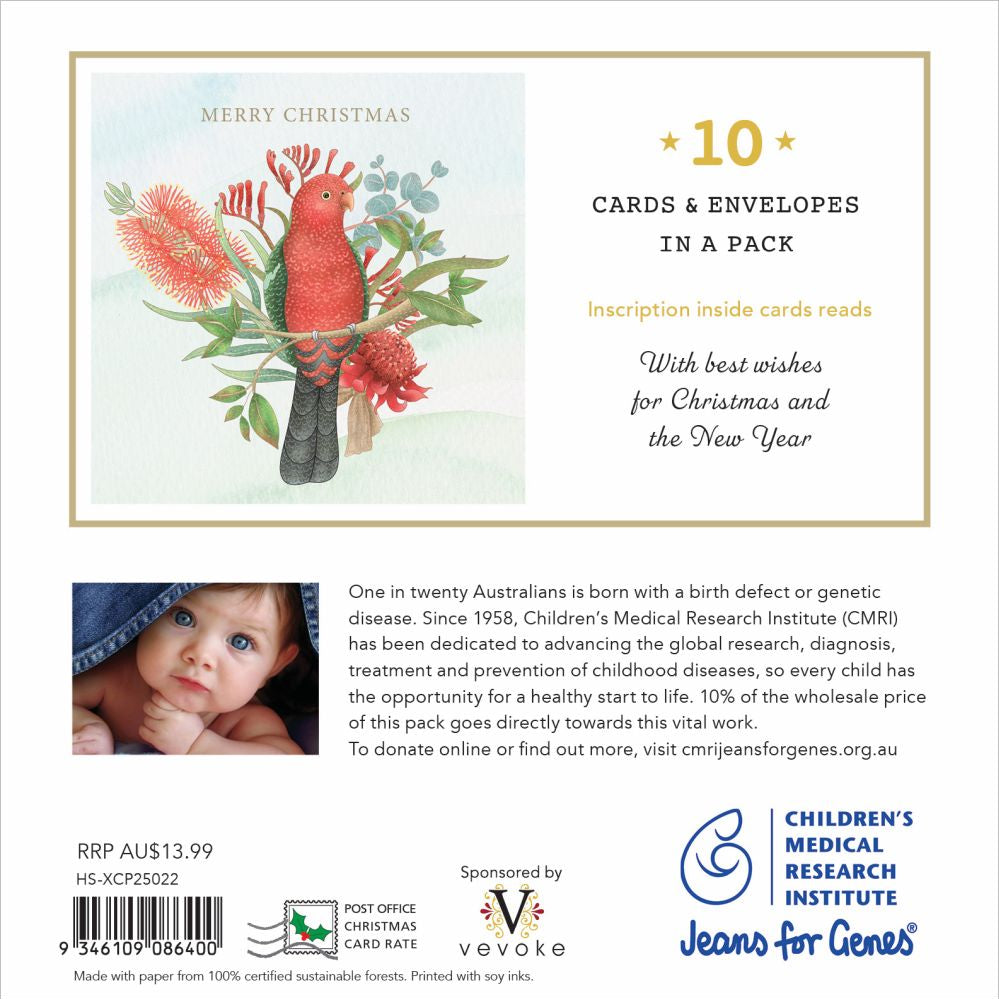 Jeans for Genes Floral King Parrot Charity Boxed Christmas Cards