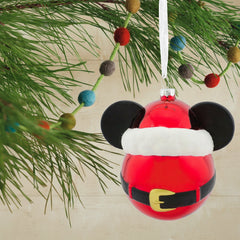 Disney Mickey Mouse Icon Santa Hat Hallmark Blown Glass Ornament