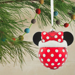 Disney Minnie Mouse Icon Santa Hat Hallmark Blown Glass Ornament