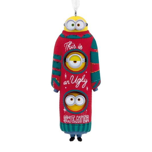 Minions Bob, Kevin and Stuart the Minions in Ugly Christmas Sweater Resin Hallmark Christmas Ornament