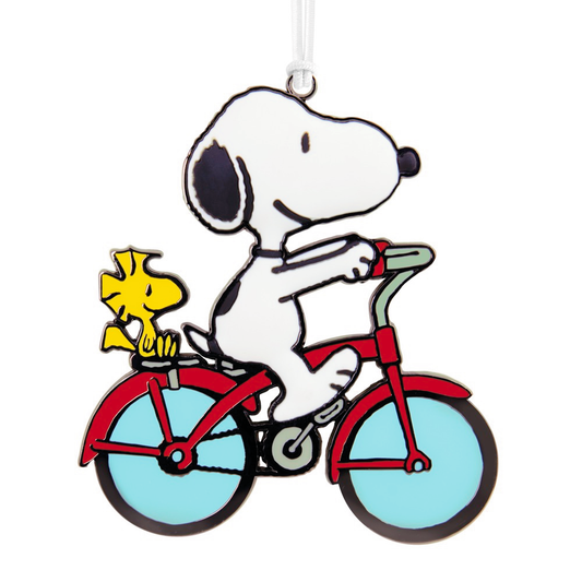 Peanuts Snoopy and Woodstock on Bicycle With Dimension Metal Hallmark Christmas Ornament