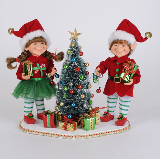 Karen Didion Christmas Lighted Tree Trimming Elf Set