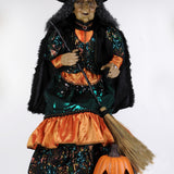 Karen Didion Halloween 6 foot Sitting Witch w/ Lighted Pumpkin