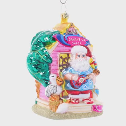 Christopher Radko Santa's Seaside Shack Glass Christmas Ornament