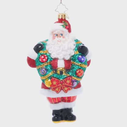 Christopher Radko Wreath Wrangler Claus Glass Christmas Ornament